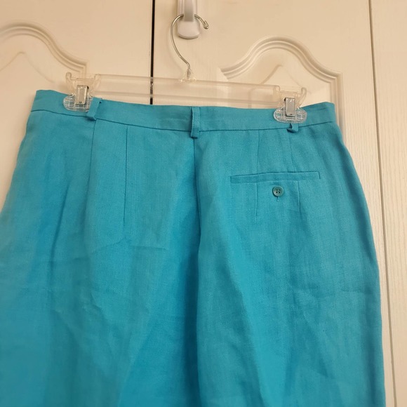 🎯Vintage Talbots Turquoise Irish Linen High Rise Pleated Front Wide Leg Pant 12 - Picture 12 of 16